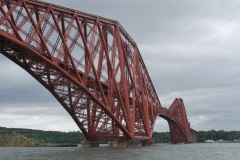 The white-topped lighthouse under the Forth Rail Bridge